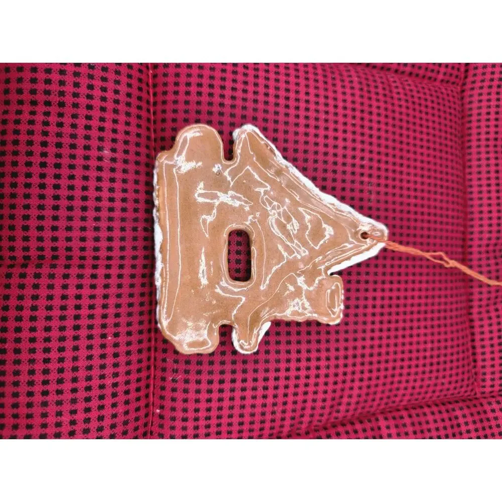 Vintage Gingerbread House Christmas Ornament Ceramic Hand Painted Kitsch Vtg
